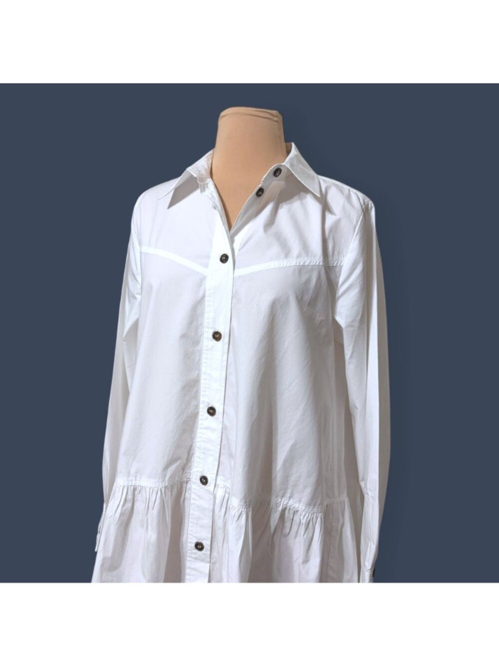 Ganni poplin cotton shirt dress ruffle Hem 36 4 Button Up Classic Office Casual - Picture 10 of 11
